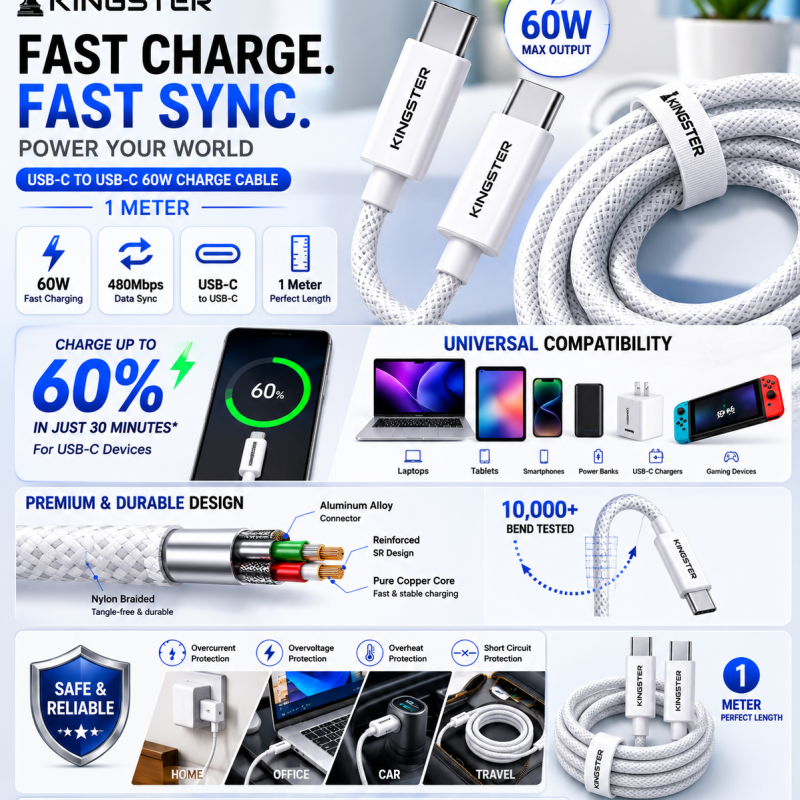 KINGSTER 60W Type C to Type C Cable
