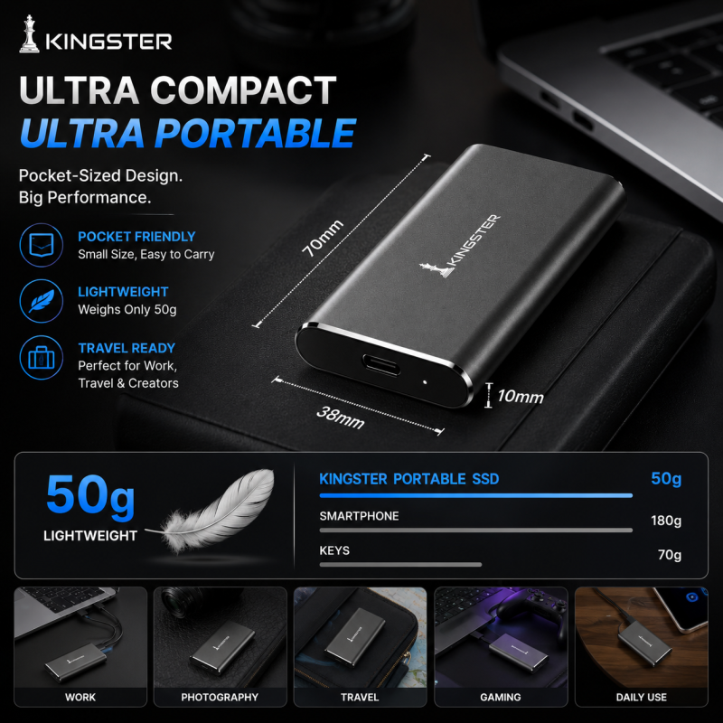 KINGSTER® Apex Pro Ultra-Fast Portable NVMe SSD — 1050MB/s (USB 3.2 Gen 2)